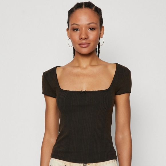 BDG Urban Outfitters Olivia Picot Square Neck Top in Black. Size Small NWOT - Picture 4 of 9